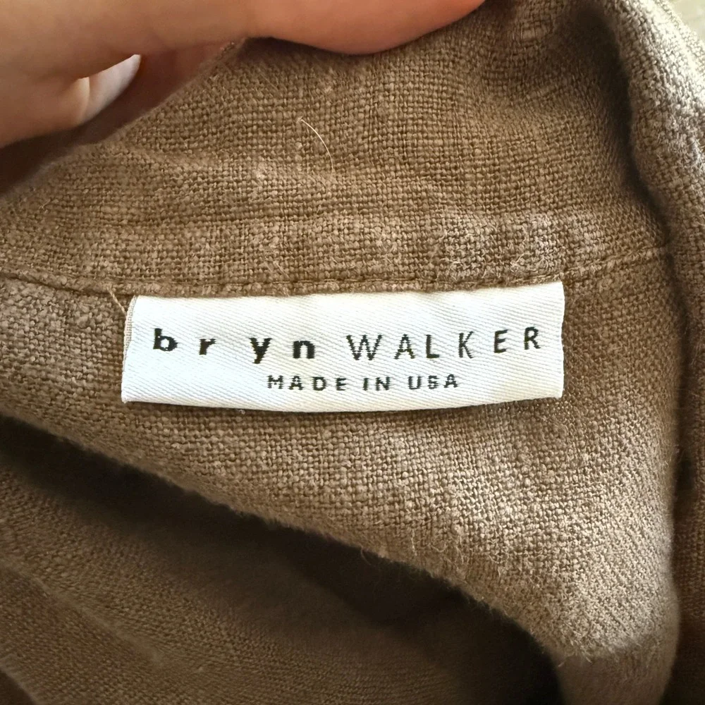 Bryn Walker Linen Button Down‎ Jacket Unique Collar Oversized Brown Top